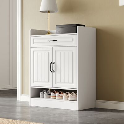 MIDUODUO Armoire À Chaussures Moderne,avec Étagères Réglables,poignées Noires D’un Tiroir,coffre À Chaussures Avec 2 Portes,blanc,w75/d36/h95,5cm (l×d×h) - Publicité MIDUODUO Armoire À Chaussures Moderne,avec Étagères Réglables,poignées Noires D’un Tiroir,coffre À Chaussures Avec 2 Portes,blanc,w75/d36/h95,5cm (l×d×h) - Publicité