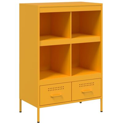 Maison La Vie - Buffet Haut Pour Salon - Meuble De Rangement Jaune Moutarde 68x39x101,5 Cm Acier Bu1456 - Publicité Maison La Vie - Buffet Haut Pour Salon - Meuble De Rangement Jaune Moutarde 68x39x101,5 Cm Acier Bu1456 - Publicité
