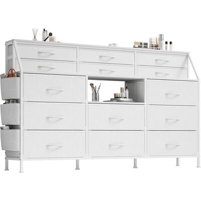 ACEKOOL Commode À 14 Tiroirs Rétro 100cm, Tissu Respirant, Pieds Réglables, Prise Usb & Ac Intégrée, Rangement Multifonctions, Blanc - Publicité ACEKOOL Commode À 14 Tiroirs Rétro 100cm, Tissu Respirant, Pieds Réglables, Prise Usb & Ac Intégrée, Rangement Multifonctions, Blanc - Publicité