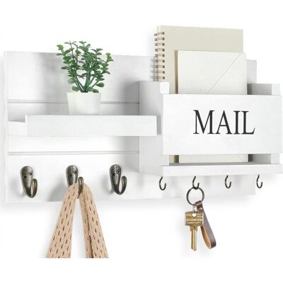 ALVIOR Support Mural Pour Courrier - Porte-clés Avec Étagère - Bois De Paulownia - Montage À Ras Du Mur - 42 X 23 X 8,5 Cm - Blanc - Publicité ALVIOR Support Mural Pour Courrier - Porte-clés Avec Étagère - Bois De Paulownia - Montage À Ras Du Mur - 42 X 23 X 8,5 Cm - Blanc - Publicité