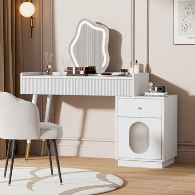 ACKERMAN Coiffeuse Avec Miroir Led Et Éclairage - Ensemble Coiffeuse Blanc Pour Chambre À Coucher Avec Trois Tiroirs Spacieux Et Une Porte - Dimensions : L 100/h 75/p 40 Cm (sans Tabouret) (ancienne Référence - Publicité ACKERMAN Coiffeuse Avec Miroir Led Et Éclairage - Ensemble Coiffeuse Blanc Pour Chambre À Coucher Avec Trois Tiroirs Spacieux Et Une Porte - Dimensions : L 100/h 75/p 40 Cm (sans Tabouret) (ancienne Référence - Publicité