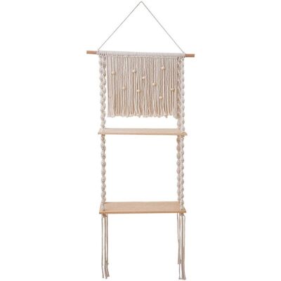 RDTD Étagère Murale Bohème En Macramé Avec Pompons, Support De Rangement Flottant Et Organisateur De Plantes - Publicité RDTD Étagère Murale Bohème En Macramé Avec Pompons, Support De Rangement Flottant Et Organisateur De Plantes - Publicité