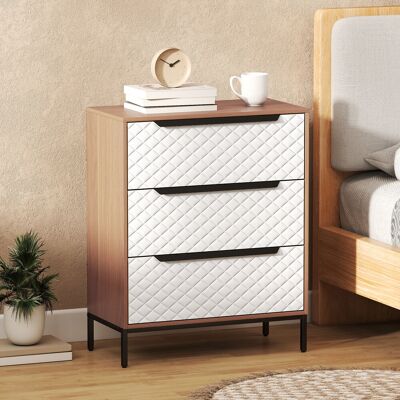 OEM Commode À 3 Tiroirs En Tissu, Façades À Motif Losanges, Idéale Pour Le Salon, Le Bureau Ou Le Dressing, Coloris Naturel Et Blanc. Publicité OEM Commode À 3 Tiroirs En Tissu, Façades À Motif Losanges, Idéale Pour Le Salon, Le Bureau Ou Le Dressing, Coloris Naturel Et Blanc. Publicité