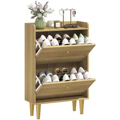 OEM Meuble À Chaussures 12 Paires, Armoire À Chaussures Étroite, 2 Tiroirs Rabattables Étagères Réglables, 60x24x92cm, Chêne - Publicité OEM Meuble À Chaussures 12 Paires, Armoire À Chaussures Étroite, 2 Tiroirs Rabattables Étagères Réglables, 60x24x92cm, Chêne - Publicité