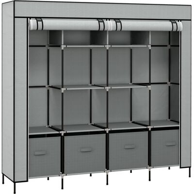 OEM Armoire Tissu Portable 10 Compartiments, 2 Tringles Et 4 Tiroirs, 166x42,5x169,5 Cm, Gris - Publicité OEM Armoire Tissu Portable 10 Compartiments, 2 Tringles Et 4 Tiroirs, 166x42,5x169,5 Cm, Gris - Publicité