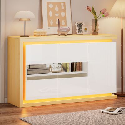 ACKERMAN Meuble De Salon 1404084cm, Commode Moderne Avec 4 Compartiments, Largeur 140 Cm, Meuble D'Appoint Avec Bandeau Lumineux Led, Buffet Laqué Brillant Avec Portes En Verre Trempé, Adapté Pour Couloirs, Sa - Publicité ACKERMAN Meuble De Salon 1404084cm, Commode Moderne Avec 4 Compartiments, Largeur 140 Cm, Meuble D'Appoint Avec Bandeau Lumineux Led, Buffet Laqué Brillant Avec Portes En Verre Trempé, Adapté Pour Couloirs, Sa - Publicité
