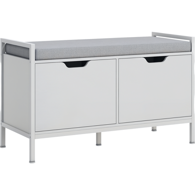 ARRIGONI Banc Meuble À Chaussures, 2 Placards, Meuble D'Entrée Avec Coussin Rembourrée, 84l X 35p X 50h Cm, Blanc - Publicité ARRIGONI Banc Meuble À Chaussures, 2 Placards, Meuble D'Entrée Avec Coussin Rembourrée, 84l X 35p X 50h Cm, Blanc - Publicité