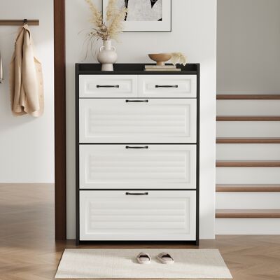 ACKERMAN Meuble À Chaussures Avec Étagère Pivotante, Composé De Trois Grandes Portes Et De Deux Tiroirs, En Bois, Idéal Pour Les Entrées Et Les Salons - Dimensions : L 80 Cm / P 23,5 Cm / H 131 Cm - Publicité ACKERMAN Meuble À Chaussures Avec Étagère Pivotante, Composé De Trois Grandes Portes Et De Deux Tiroirs, En Bois, Idéal Pour Les Entrées Et Les Salons - Dimensions : L 80 Cm / P 23,5 Cm / H 131 Cm - Publicité
