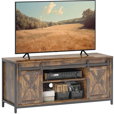 OEM Meuble Tv Bas, Design Industriel, Pour Téléviseurs De 60'', 6 Compartiments, 2 Portes Coulissantes, Marron/noir - Publicité OEM Meuble Tv Bas, Design Industriel, Pour Téléviseurs De 60'', 6 Compartiments, 2 Portes Coulissantes, Marron/noir - Publicité