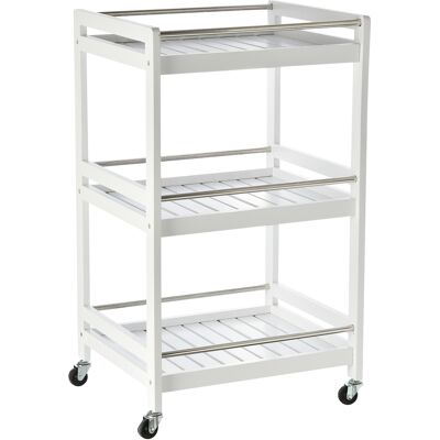 ARRIGONI Desserte De Cuisine En Bois Avec 3 Etageres Et Roulettes 45x38x78cm Blanc - Publicité ARRIGONI Desserte De Cuisine En Bois Avec 3 Etageres Et Roulettes 45x38x78cm Blanc - Publicité