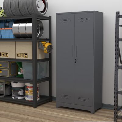 ACKERMAN Broom Storage Cabinet With Locking Doors And Shelves, 65" H Metal Storage Cabinet With Hanging Rod & S-hooks, Cleaning Tool Storage Cabinet - Publicité ACKERMAN Broom Storage Cabinet With Locking Doors And Shelves, 65" H Metal Storage Cabinet With Hanging Rod & S-hooks, Cleaning Tool Storage Cabinet - Publicité