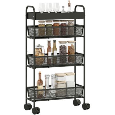 NO BRAND Pair Chariot De Rangement À 4 Niveaux, Desserte À Roulettes, 3 Paniers Coulissants, Panier Supérieur 19 X 43,2 X 80 Cm Noir - Publicité NO BRAND Pair Chariot De Rangement À 4 Niveaux, Desserte À Roulettes, 3 Paniers Coulissants, Panier Supérieur 19 X 43,2 X 80 Cm Noir - Publicité