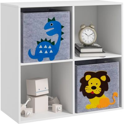 ARRIGONI Meuble Étagère Bibliothèque 4 Cases 2 Cubes Paniers Tissu Motif Dinosaures Pour Chambre Enfant 62 X 30 X 62 Cm Blanc - Publicité ARRIGONI Meuble Étagère Bibliothèque 4 Cases 2 Cubes Paniers Tissu Motif Dinosaures Pour Chambre Enfant 62 X 30 X 62 Cm Blanc - Publicité