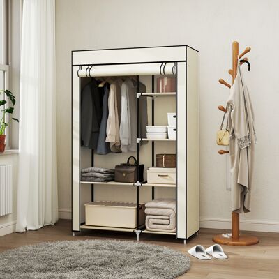 OEM Armoire Pliable En Tissu, Penderie Portable Avec 6 Étagères Et 1 Tringle Pour Chambre, 103 X 43 X 162,5 Cm, Crème - Publicité OEM Armoire Pliable En Tissu, Penderie Portable Avec 6 Étagères Et 1 Tringle Pour Chambre, 103 X 43 X 162,5 Cm, Crème - Publicité