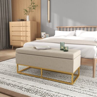 OEM Homcom Banc Banquette Coffre De Rangement 2 En 1 - Assise Capitonné, Pieds En Acier, 110x44x48cm, Beige & Doré - Publicité OEM Homcom Banc Banquette Coffre De Rangement 2 En 1 - Assise Capitonné, Pieds En Acier, 110x44x48cm, Beige & Doré - Publicité