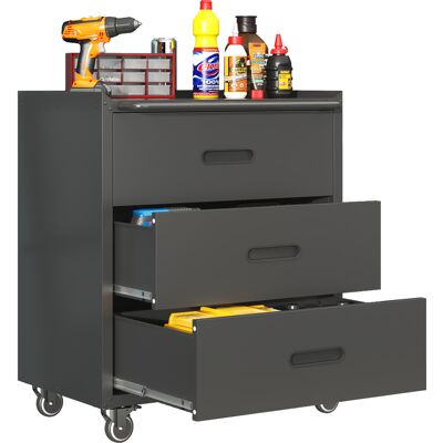 ACKERMAN Armoire À Outils Métallique Roulante De Qualité, Armoire À 3 Tiroirs, 75 X 42 X 88 Cm, Noir/gris, Pour Garage, Bureau Et Maison - Publicité ACKERMAN Armoire À Outils Métallique Roulante De Qualité, Armoire À 3 Tiroirs, 75 X 42 X 88 Cm, Noir/gris, Pour Garage, Bureau Et Maison - Publicité