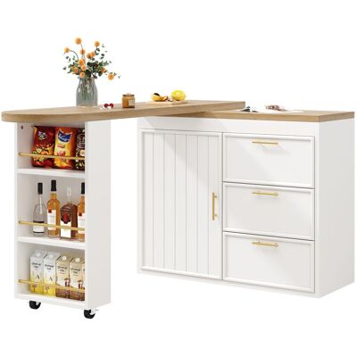 ARRIGONI Table De Bar Avec Fonction Pivotante À 360°, Étagères Réglables Et Protection Anti-basculement, 3 Tiroirs Et Tablette Latérale, Table Haute Polyvalente Pour Salle À Manger, Salon Et Bureau À Domicile - Publicité ARRIGONI Table De Bar Avec Fonction Pivotante À 360°, Étagères Réglables Et Protection Anti-basculement, 3 Tiroirs Et Tablette Latérale, Table Haute Polyvalente Pour Salle À Manger, Salon Et Bureau À Domicile - Publicité