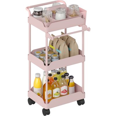 OEM Chariot De Cuisine Multifonctionnel À Trois Niveaux, Avec Panier Amovible Et Porte-serviettes, Rose. Publicité OEM Chariot De Cuisine Multifonctionnel À Trois Niveaux, Avec Panier Amovible Et Porte-serviettes, Rose. Publicité