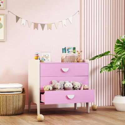 ALLAUVE Commode Bébé 3 Tiroirs, Mdf, Rangement Enfant, Blanc Et Rose - Publicité ALLAUVE Commode Bébé 3 Tiroirs, Mdf, Rangement Enfant, Blanc Et Rose - Publicité