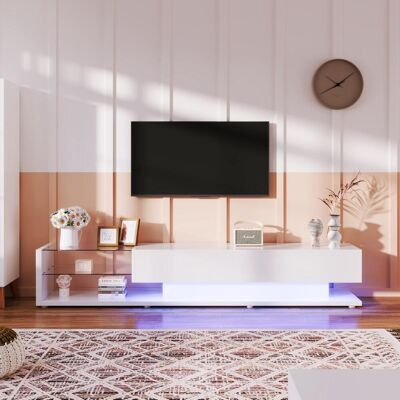 OEM Meubles Tv, Panneaux Bas, Cloisons En Verre Blanc Brillant Et Éclairage Led Modulable. Ce Style Allie Un Charme Naturel Et Rustique À Un Design Moderne. Publicité OEM Meubles Tv, Panneaux Bas, Cloisons En Verre Blanc Brillant Et Éclairage Led Modulable. Ce Style Allie Un Charme Naturel Et Rustique À Un Design Moderne. Publicité