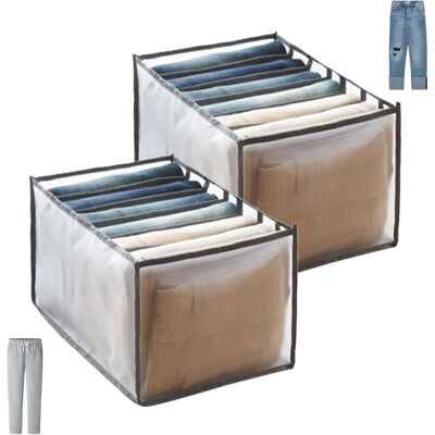 Andiamo Organisateur De Rangement Pour Jeans Et Pantalons – 2 Pcs Pliables En Maille Respirante – Séparateurs Pour Tiroirs Et Placards – Grande Capacité - Publicité Andiamo Organisateur De Rangement Pour Jeans Et Pantalons – 2 Pcs Pliables En Maille Respirante – Séparateurs Pour Tiroirs Et Placards – Grande Capacité - Publicité
