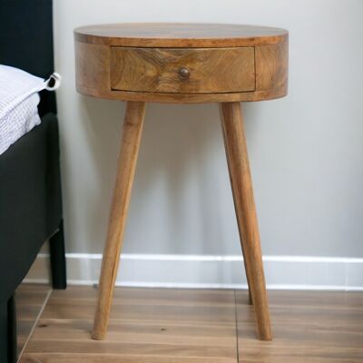 ACKERMAN Solid Wood Nordic Circular Shaped Bedside,1 Drawer, Brown - Publicité ACKERMAN Solid Wood Nordic Circular Shaped Bedside,1 Drawer, Brown - Publicité