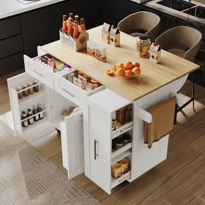 LEMONBEST Desserte De Cuisine Pliante 110x46x90,5cm Blanc Effet Bois – Buffet Roulant Avec Plan Rabattable, Tiroirs Et Rangements Coulissants - Publicité LEMONBEST Desserte De Cuisine Pliante 110x46x90,5cm Blanc Effet Bois – Buffet Roulant Avec Plan Rabattable, Tiroirs Et Rangements Coulissants - Publicité