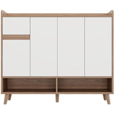 ARRIGONI Buffet Moderne, Commode Et Meuble À Chaussures Avec Grand Espace De Rangement, 4 Portes Et 1 Tiroir, Avec Une Étagère Réglable Pour Salle À Manger, Salon Ou Cuisine, Blanc + Naturel, Dimensions: 12035 - Publicité ARRIGONI Buffet Moderne, Commode Et Meuble À Chaussures Avec Grand Espace De Rangement, 4 Portes Et 1 Tiroir, Avec Une Étagère Réglable Pour Salle À Manger, Salon Ou Cuisine, Blanc + Naturel, Dimensions: 12035 - Publicité