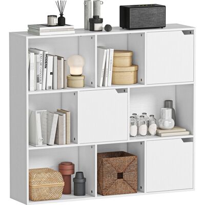 OEM Bibliothèque Étagère De Rangement 9 Cubes Avec 3 Portes Et 6 Compartiments Ouverts 106 X 24 X 95 Cm Blanc - Publicité OEM Bibliothèque Étagère De Rangement 9 Cubes Avec 3 Portes Et 6 Compartiments Ouverts 106 X 24 X 95 Cm Blanc - Publicité