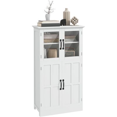 OEM Buffet De Cuisine Armoire Multi-rangements 2 Placards. Portes En Verre. 4 Étagères En Bois Blanc - Publicité OEM Buffet De Cuisine Armoire Multi-rangements 2 Placards. Portes En Verre. 4 Étagères En Bois Blanc - Publicité