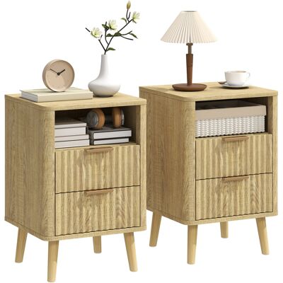 OEM Lot De 2 Tables Chevet Nuit Avec Tiroirs Et Compartiment Ouvert Coins Arrondis 40 X X 61 Cm Chêne - Publicité OEM Lot De 2 Tables Chevet Nuit Avec Tiroirs Et Compartiment Ouvert Coins Arrondis 40 X X 61 Cm Chêne - Publicité