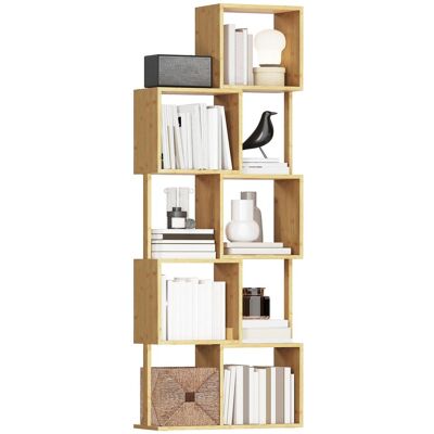 OEM Bibliothèque Asymétrique Moderne À 5 Niveaux En Bambou, 62,5 X 23 X 165 Cm, Couleur Bois Naturel - Publicité OEM Bibliothèque Asymétrique Moderne À 5 Niveaux En Bambou, 62,5 X 23 X 165 Cm, Couleur Bois Naturel - Publicité