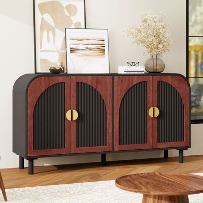 DEVOKO Buffet Rétro 150cm Mdf Façades Courbes, 4 Portes Fermeture Douce, Étagères Réglables Et Pieds Bois. Pour Salle À Manger Et Couloir - Publicité DEVOKO Buffet Rétro 150cm Mdf Façades Courbes, 4 Portes Fermeture Douce, Étagères Réglables Et Pieds Bois. Pour Salle À Manger Et Couloir - Publicité