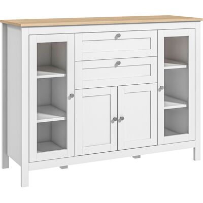 TORMATOR Buffet Salon, Meuble De Rangement Avec 1 Placard Double Porte, 2 Placards À Porte Vitrée, 2 Tiroirs Et Étagère Réglable, Style Moderne, Buffet Salle À Manger Et Cuisine, 120x40x90cm, Blanc - Publicité TORMATOR Buffet Salon, Meuble De Rangement Avec 1 Placard Double Porte, 2 Placards À Porte Vitrée, 2 Tiroirs Et Étagère Réglable, Style Moderne, Buffet Salle À Manger Et Cuisine, 120x40x90cm, Blanc - Publicité