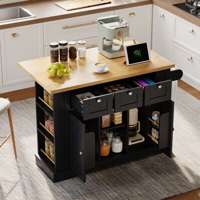 ACKERMAN Table De Cuisine Mobile 132 Cm, Style Champêtre, Plan De Travail Pliable, Meuble Multifonctions Avec Tiroir, Porte-épices, Porte-serviettes, 4 Roulettes, Prise Intégrée, Cuisine/salle À Manger/maison - Publicité ACKERMAN Table De Cuisine Mobile 132 Cm, Style Champêtre, Plan De Travail Pliable, Meuble Multifonctions Avec Tiroir, Porte-épices, Porte-serviettes, 4 Roulettes, Prise Intégrée, Cuisine/salle À Manger/maison - Publicité