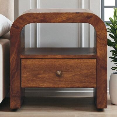 ACKERMAN Solid Wood Darcy Chestnut Nightstand With Drawer And Open Shelf, 1 Drawer, Dark Brown - Publicité ACKERMAN Solid Wood Darcy Chestnut Nightstand With Drawer And Open Shelf, 1 Drawer, Dark Brown - Publicité