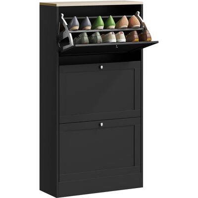 OEM Meuble À Chaussures Style Scandinave 3 Portes Abattants 18 Paires De Chaussures 60 X 23,5 X 115 Cm Noir Aspect Bois - Publicité OEM Meuble À Chaussures Style Scandinave 3 Portes Abattants 18 Paires De Chaussures 60 X 23,5 X 115 Cm Noir Aspect Bois - Publicité