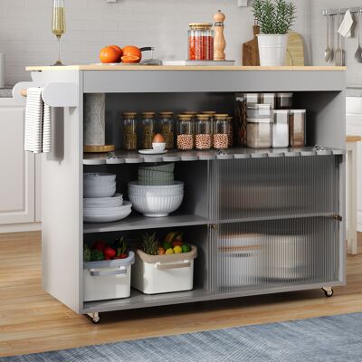 ACKERMAN Chariot Îlot De Cuisine Pliable, 122 X 46 (69) X 91 Cm, Plan De Travail En Placage Chêne, Portes Coulissantes En Verre Trempé, Étagères Réglables, Porte-serviettes, Grand Chariot Îlot De Cuisine - Publicité ACKERMAN Chariot Îlot De Cuisine Pliable, 122 X 46 (69) X 91 Cm, Plan De Travail En Placage Chêne, Portes Coulissantes En Verre Trempé, Étagères Réglables, Porte-serviettes, Grand Chariot Îlot De Cuisine - Publicité