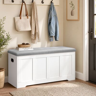VASAGLE Coffre De Rangement, 2 Charnières De Sécurité, Style Rustique Pour Entrée, Chambre, 41 X 101 X 49 Cm, Blanc Et Gris - Publicité VASAGLE Coffre De Rangement, 2 Charnières De Sécurité, Style Rustique Pour Entrée, Chambre, 41 X 101 X 49 Cm, Blanc Et Gris - Publicité