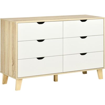 OEM Commode 6 Tiroirs Style Scandinave, Meuble De Rangement - Dim. 120l X 40p X 76h Cm, Aspect Bois Et Beige - Publicité OEM Commode 6 Tiroirs Style Scandinave, Meuble De Rangement - Dim. 120l X 40p X 76h Cm, Aspect Bois Et Beige - Publicité