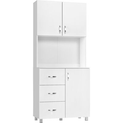 DEVOKO Buffet Cuisine Salon Moderne Bois Blanc 2 Placards Étagères Réglables 1 Ouvert 3 Tiroirs 80x39,5x183,5 Cm - Publicité DEVOKO Buffet Cuisine Salon Moderne Bois Blanc 2 Placards Étagères Réglables 1 Ouvert 3 Tiroirs 80x39,5x183,5 Cm - Publicité