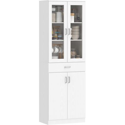 OEM Buffet Haut Cuisine, Armoire De Cuisine, 4 Portes Dont 2 En Verre, Tiroirs, Étagères Réglables, 60x35x180cm, Blanc - Publicité OEM Buffet Haut Cuisine, Armoire De Cuisine, 4 Portes Dont 2 En Verre, Tiroirs, Étagères Réglables, 60x35x180cm, Blanc - Publicité