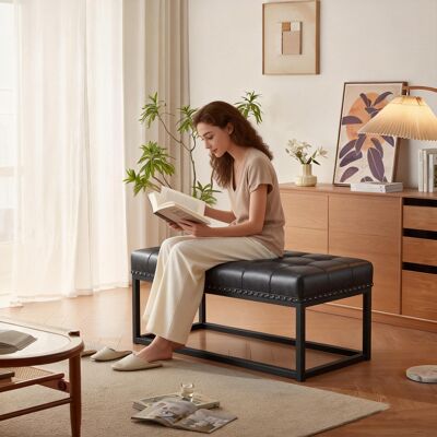MIDUODUO Banc Vintage 36 Pouces En Simili Cuir Tufté,ossature Métallique Industrielle. Adapté Pour Entrée,chambre,salon Et Pied De Lit,couleur Noire Sobre. Publicité MIDUODUO Banc Vintage 36 Pouces En Simili Cuir Tufté,ossature Métallique Industrielle. Adapté Pour Entrée,chambre,salon Et Pied De Lit,couleur Noire Sobre. Publicité