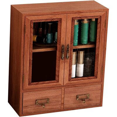 MCKENSA Coffret De Rangement De Bureau En Bois À Double Porte Et Tiroirs, Style Rétro, En Bois À Grain Clair, Pour Flacons De Parfum Et Cosmétiques. Publicité MCKENSA Coffret De Rangement De Bureau En Bois À Double Porte Et Tiroirs, Style Rétro, En Bois À Grain Clair, Pour Flacons De Parfum Et Cosmétiques. Publicité