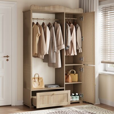LEMONBEST Vestiaire Avec Miroir, Penderie Ouverte, 2 Portes Et 1 Tiroir, 115,5 X 38,5 X 194,5 Cm, Mdf, Chêne Clair - Publicité LEMONBEST Vestiaire Avec Miroir, Penderie Ouverte, 2 Portes Et 1 Tiroir, 115,5 X 38,5 X 194,5 Cm, Mdf, Chêne Clair - Publicité