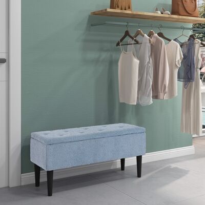 OEM Homcom Banc De Rangement Coffre De Rangement - Revêtement Bouclette, Pieds En Bois De Caoutchouc, 95x38x45cm, Bleu - Publicité OEM Homcom Banc De Rangement Coffre De Rangement - Revêtement Bouclette, Pieds En Bois De Caoutchouc, 95x38x45cm, Bleu - Publicité