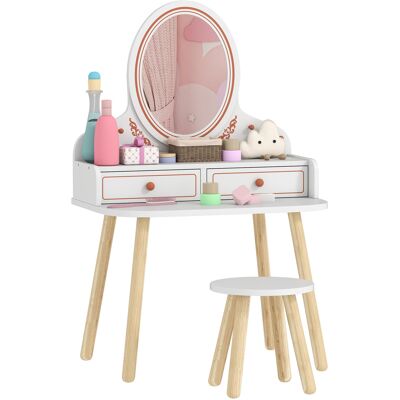 DEVOKO Coiffeuse Avec Miroir, Blanc, Avec Tiroirs, Pour 3 À 8 Ans, Pour Chambre Dressing, Rangement Maquillage, Format Pratique - Publicité DEVOKO Coiffeuse Avec Miroir, Blanc, Avec Tiroirs, Pour 3 À 8 Ans, Pour Chambre Dressing, Rangement Maquillage, Format Pratique - Publicité