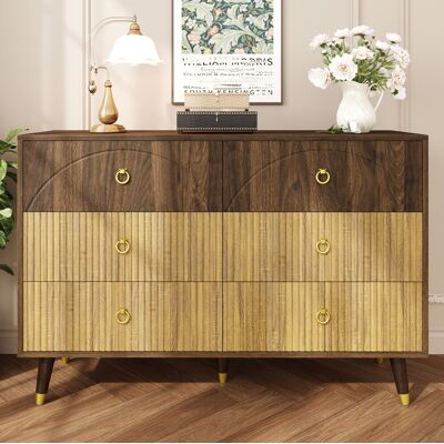 BEAOK Commode En Mdf Et Panneaux De Particules Naturel 120 X 40 X 81 Cm, 6 Tiroirs, Finition Bois Bicolore - Publicité BEAOK Commode En Mdf Et Panneaux De Particules Naturel 120 X 40 X 81 Cm, 6 Tiroirs, Finition Bois Bicolore - Publicité