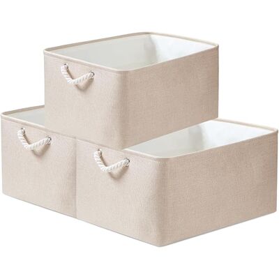JARDIBRIC Boîtes De Rangement En Tissu, 5 Tailles Rectangulaire Panier De Rangement Dressing, 3 Paquet(moyen, Kaki Clair) - Publicité JARDIBRIC Boîtes De Rangement En Tissu, 5 Tailles Rectangulaire Panier De Rangement Dressing, 3 Paquet(moyen, Kaki Clair) - Publicité