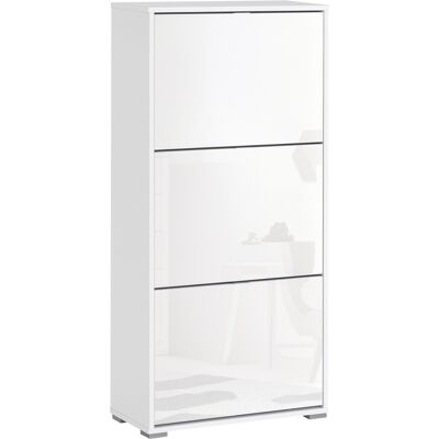 OEM Meuble À Chaussures Armoire À Chaussures 3 Portes Abattantes 3 Compartiments En Bois 60l X 26i X 124h Cm Blanc Laqué - Publicité OEM Meuble À Chaussures Armoire À Chaussures 3 Portes Abattantes 3 Compartiments En Bois 60l X 26i X 124h Cm Blanc Laqué - Publicité